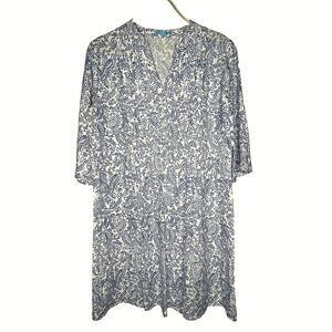 J.Mclaughlin Riviera Popover Dress Sz‎ Small Blue White Paisley Print Linen